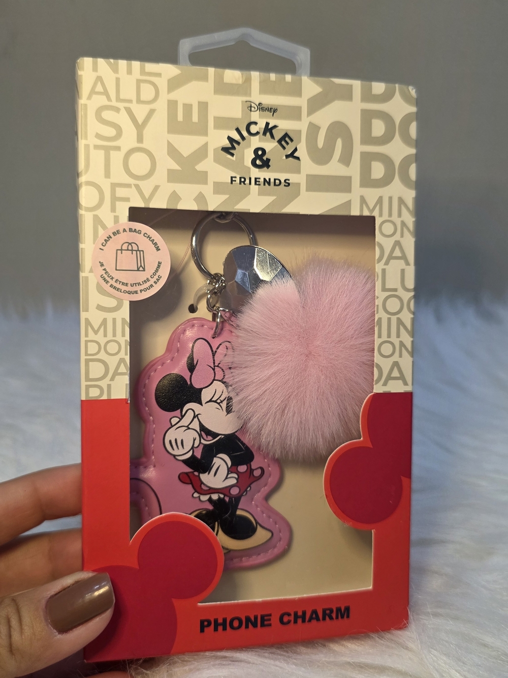 Disney Minnie Mouse Pink Pom Pom Bag & Phone Charm